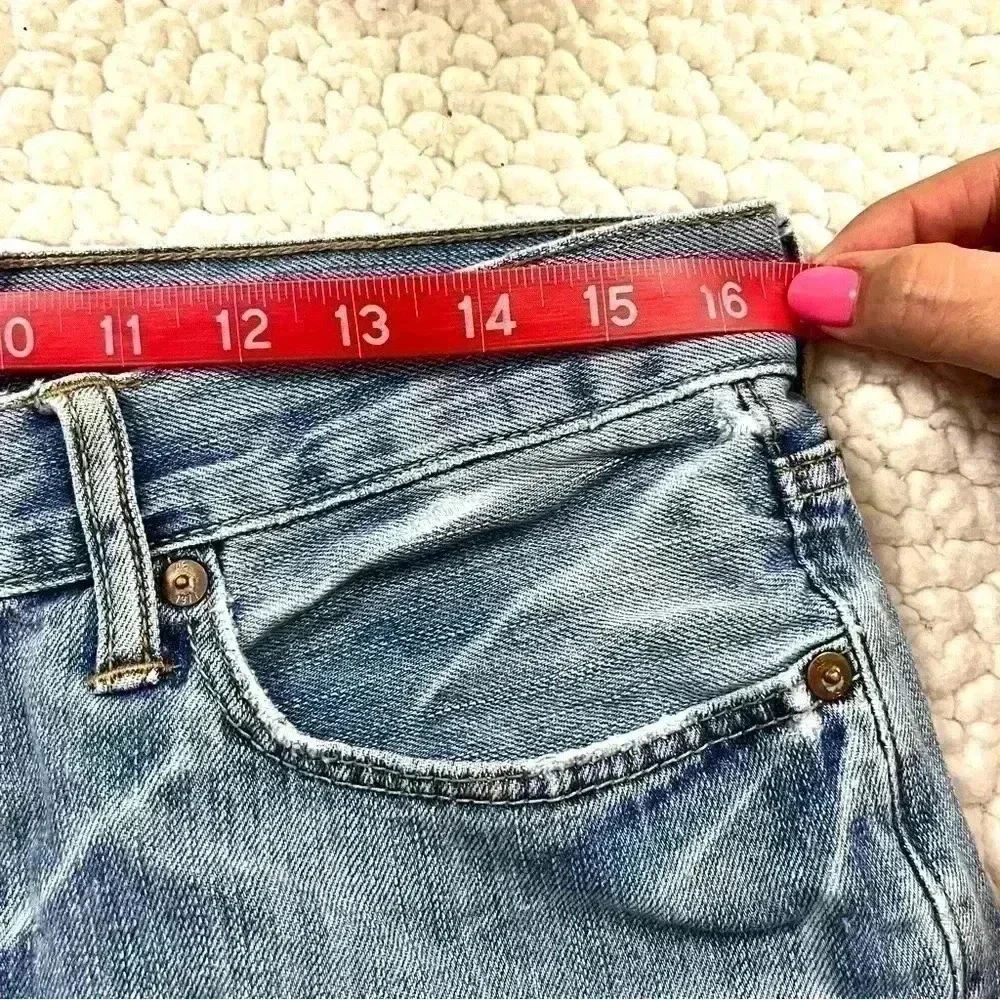 American Eagle Slim Straight Web Cuff Distress Denim Highrise Jean Shorts‎